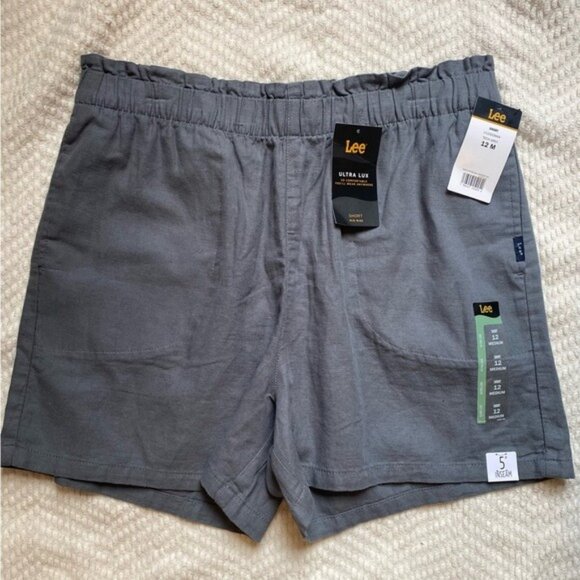 Lee Womens Ultra Lux Cotton & Linen Blend Shorts Size 12M Gray Elastic 5" Inseam - Picture 2 of 6